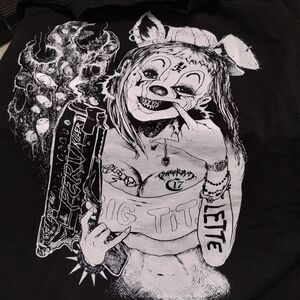 Black Graphic Short Sleeve Tee with White Illustration